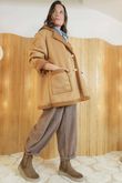 Aviator Oversized Shearling Jacket Tan /10=